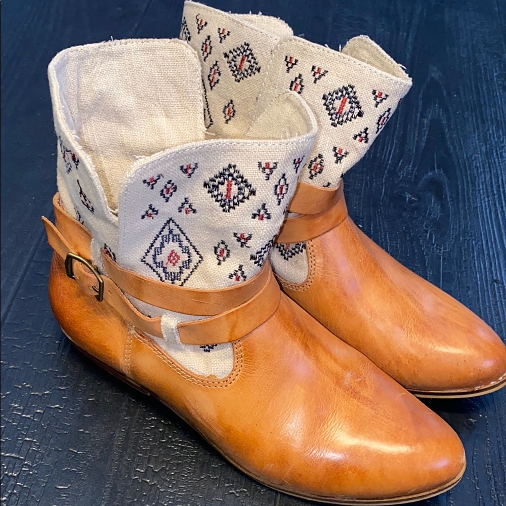 Latigo Anthropologie James Leather Booties‎ Boots embroidered Size 8 *Read